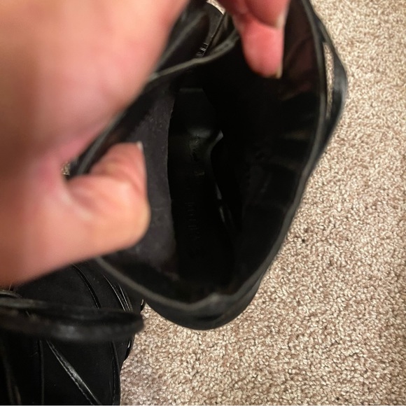 Nordstrom Wild Diva Lace Up Suede Pumps Heels Peep Toe Booties Black Size 8.5 - Picture 10 of 11